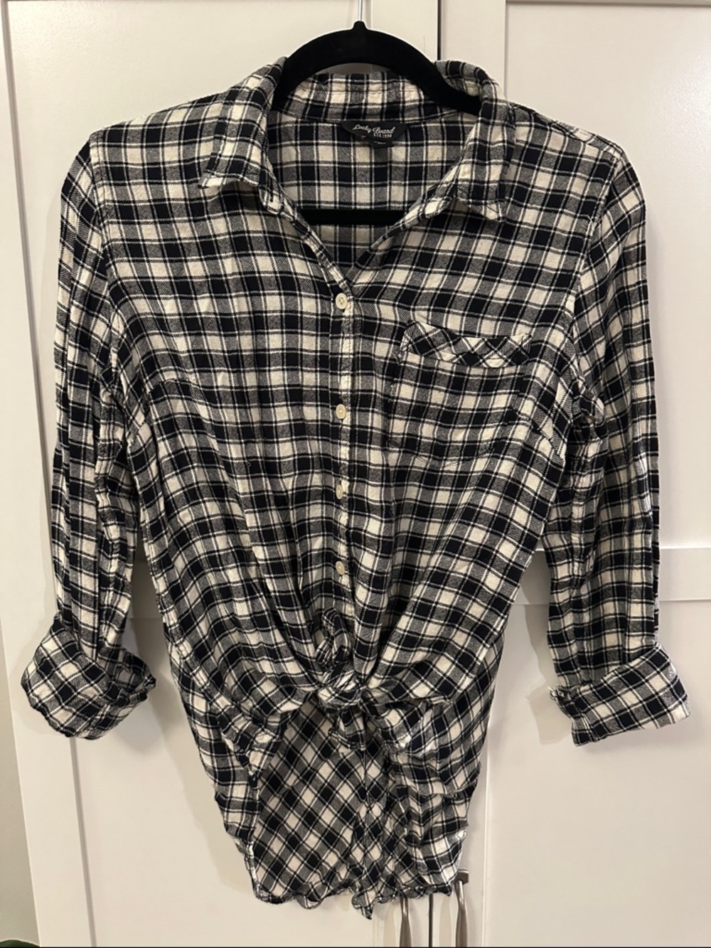 Lucky Brand Black and White Plaid Button Down Shirt Small